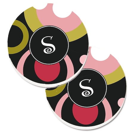 Carolines Treasures Letter S Monogram Retro in Black  Cup Holder Car Coaster, PK2 AM1001-SCARC